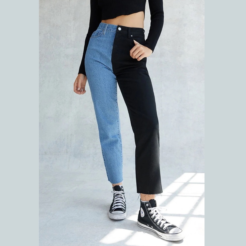 PacSun Womens Eco Black Two-Tone High Waisted Straight Leg Jeans - Blue